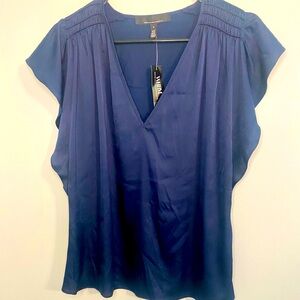White House Black Market Blue Ruffled Blouse